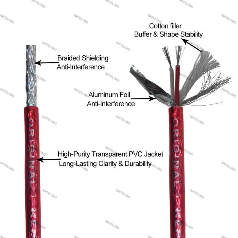 Transparent microphone cable T308 braided shield detail | NAITELONG