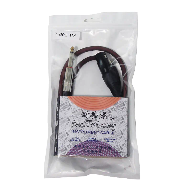 t603-microphone-cable-oem-1m-packaging 1m OEM packaging for T603 XLR female to 1/4 inch (6.35mm) TS mono microphone cable