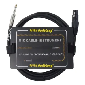 Black B603 XLR female to 6.35mm TS mono microphone cable with durable PVC jacket for professional audio transmission